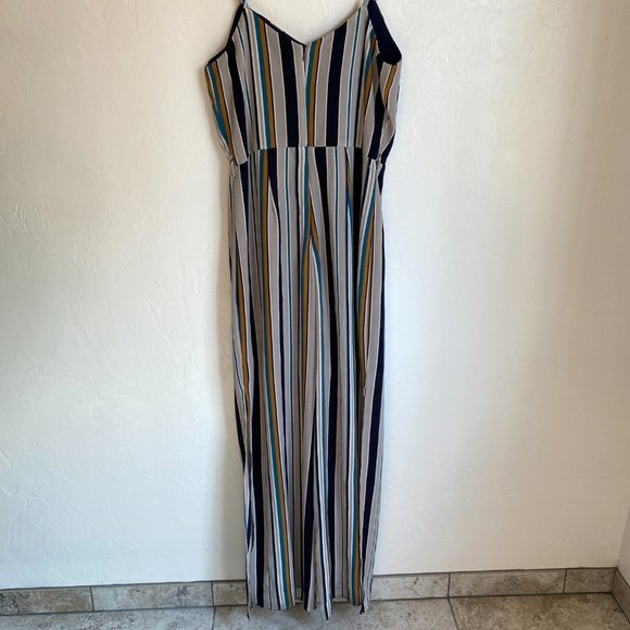 Monteau Striped Split Leg Spaghetti Strap Jumpsuit Size Large - Picture 8 of 8